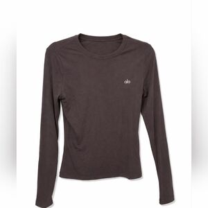Alo Alosoft Ribbed Crew Neck Long Sleeve - Charcoal Grey - Size Medium